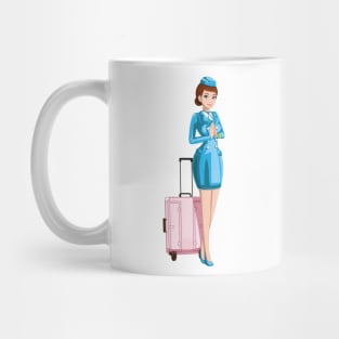 Professional Air Hostess with Luggage Cartoon Mug